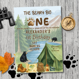 Hunting Camping Beary First Boy 1st Birthday Einladung