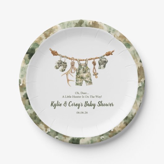 Hunting Clothesline Camo Boy Baby Shower Pappteller (Vorderseite)
