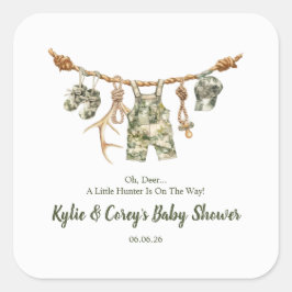 Hunting Clothesline Camo Boy Baby Shower Quadratischer Aufkleber