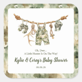 Hunting Clothesline Camo Boy Baby Shower Quadratischer Aufkleber