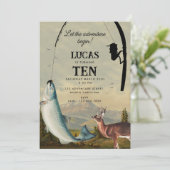 Hunting Fishing Adventure Begins Kids Birthday Einladung (Stehend Vorderseite)