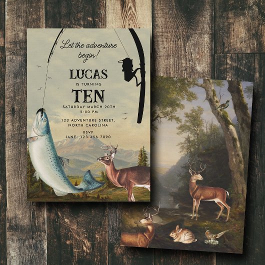 Hunting Fishing Adventure Begins Kids Birthday Einladung