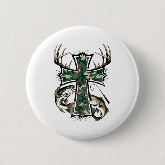 Hunting Fishing Faith - Christian Hunter Fisherman Button (Vorderseite)