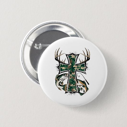 Hunting Fishing Faith - Christian Hunter Fisherman Button (Vorne & Hinten)