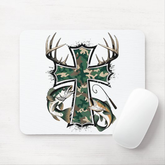 Hunting Fishing Faith - Christian Hunter Fisherman Mousepad (Mit Mouse)