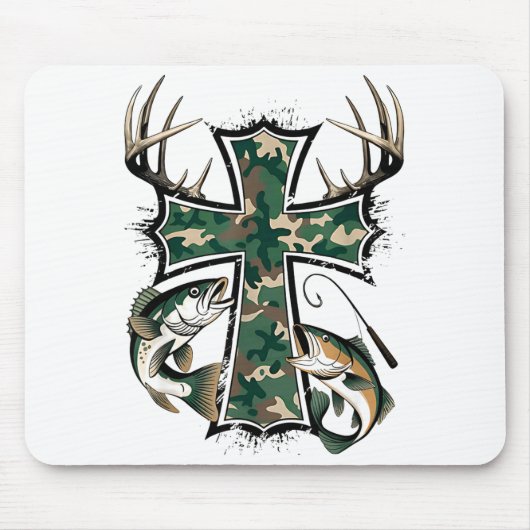 Hunting Fishing Faith - Christian Hunter Fisherman Mousepad (Vorne)
