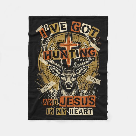 Hunting In My Veins Jesus In Heart Christian Deer  Fleecedecke (Vorderseite)