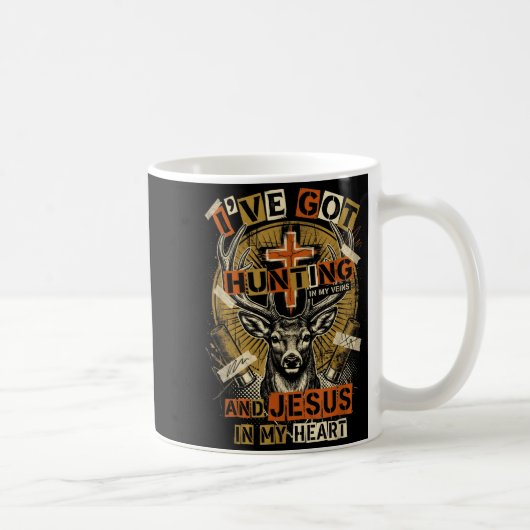 Hunting In My Veins Jesus In Heart Christian Deer Kaffeetasse (Rechts)