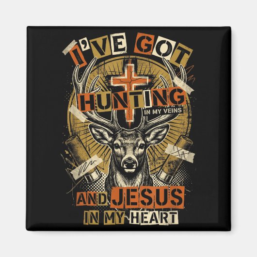 Hunting In My Veins Jesus In Heart Christian Deer Magnet (Vorne)