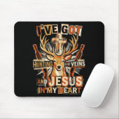 Hunting In My Veins Jesus In Heart Christian Deer  Mousepad (Mit Mouse)