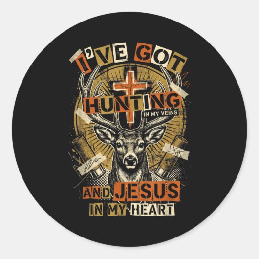 Hunting In My Veins Jesus In Heart Christian Deer Runder Aufkleber (Vorderseite)