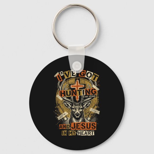 Hunting In My Veins Jesus In Heart Christian Deer  Schlüsselanhänger (Vorderseite)
