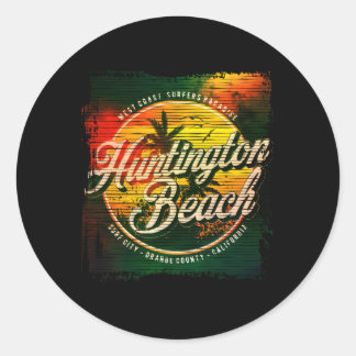 Huntington Beach Aquarell im Vintage-Stil Runder Aufkleber