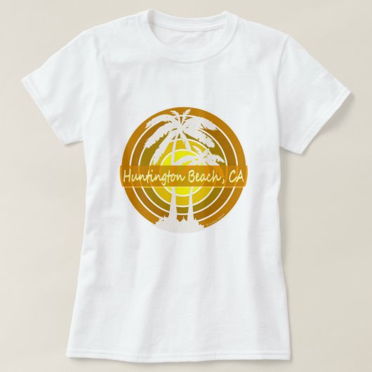 Huntington Beach, CA mit Palmen T-Shirt (Design vorne)