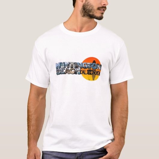 Huntington Beach California Big Letter mit Sun T-Shirt (Vorderseite)