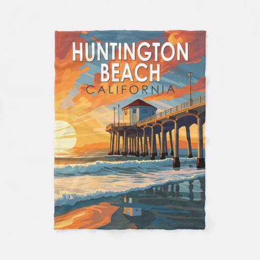 Huntington Beach California Reisen Vintag Fleecedecke (Vorderseite)