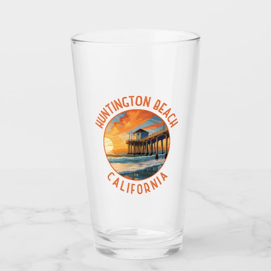 Huntington Beach California Reisen Vintag Glas (Vorderseite)
