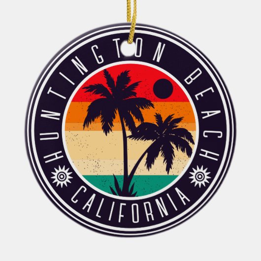 Huntington Beach California Retro Palm Trees 60er Keramik Ornament (Vorne)