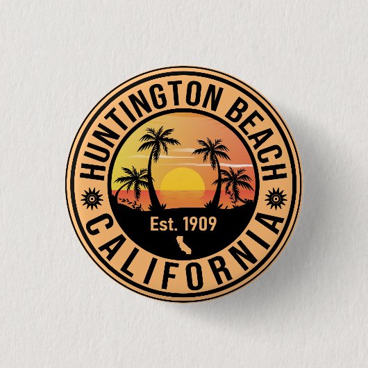 Huntington Beach California Retro Sunset Souvenirs Button (Vorderseite)