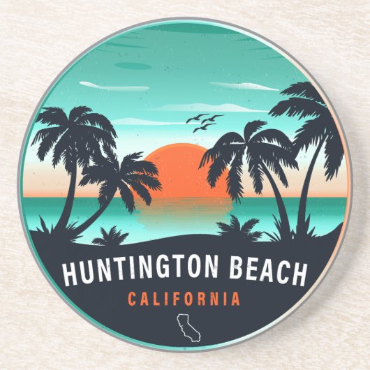 Huntington Beach California Retro Sunset Souvenirs Getränkeuntersetzer (Vorne)