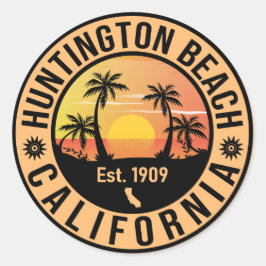 Huntington Beach California Retro Sunset Souvenirs Runder Aufkleber