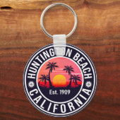 Huntington Beach California Retro Sunset Souvenirs Schlüsselanhänger (Vorderseite)