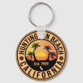 Huntington Beach California Retro Sunset Souvenirs Schlüsselanhänger (Vorderseite)
