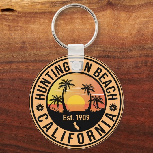 Huntington Beach California Retro Sunset Souvenirs Schlüsselanhänger (Rückseite)