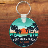 Huntington Beach California Retro Sunset Souvenirs Schlüsselanhänger (Rückseite)