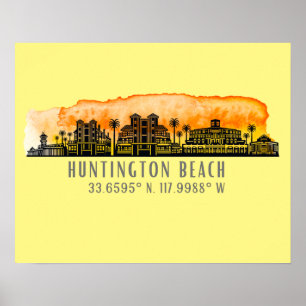 Huntington Beach City Silhouette Poster