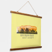 Huntington Beach City Silhouette Wandteppich Mit Holzrahmen (Gewinkelt)