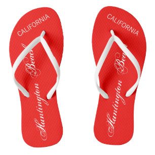 Huntington Beach, KALIFORNIEN, rot und weiß Badesandalen