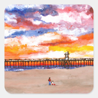 Huntington Beach Pier 2 Quadratischer Aufkleber