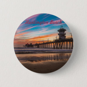 Huntington Beach Pier bei Sonnenuntergang Button