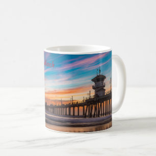 Huntington Beach Pier bei Sonnenuntergang Kaffeetasse