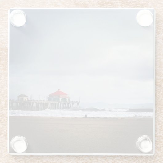 Huntington Beach Pier, CA Glasuntersetzer (Rückseite)