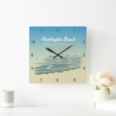 Huntington Beach Pier | HB, Kalifornien Quadratische Wanduhr (Zuhause)