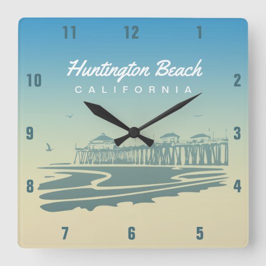 Huntington Beach Pier | HB, Kalifornien Quadratische Wanduhr (Vorderseite)