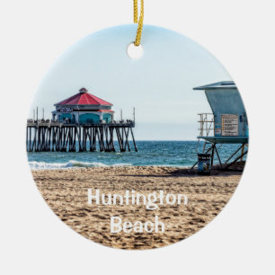 Huntington Beach Pier Holiday Keramik Ornament