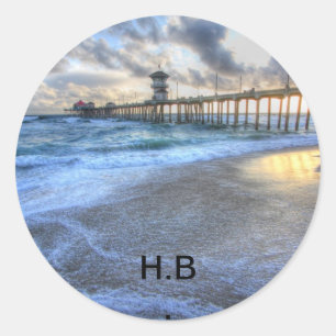 Huntington Beach Pier Runder Aufkleber