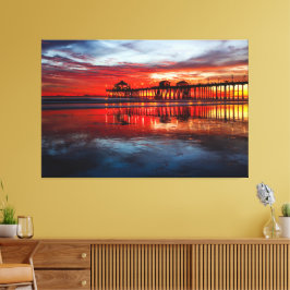 Huntington Beach Pier Sonnenuntergänge (Leinwand 1 Leinwanddruck