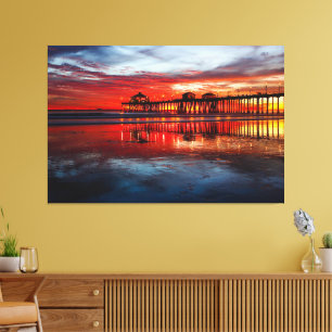 Huntington Beach Pier Sonnenuntergänge (Leinwand 1 Leinwanddruck
