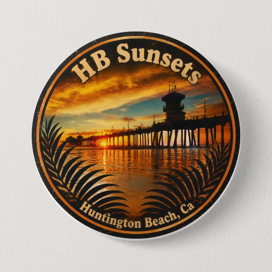 Huntington Beach Pier Sonnenuntergangs-Button - Jo Button (Vorderseite)