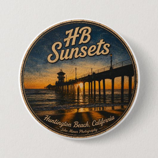 Huntington Beach Pier Sonnenuntergangs-Button - Jo Button (Vorderseite)