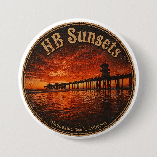 Huntington Beach Pier Sonnenuntergangs-Knöpfe - Jo Button (Vorderseite)