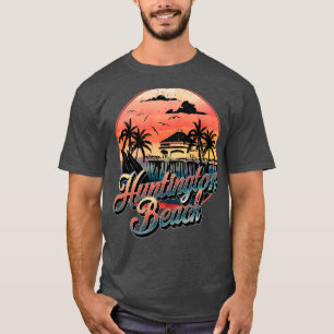 Huntington Beach Pier Vintage Sonnenuntergang Surf T-Shirt