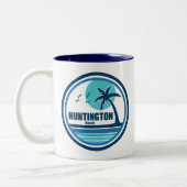 Huntington Beach South Carolina Palm Tree Birds Zweifarbige Tasse (Links)