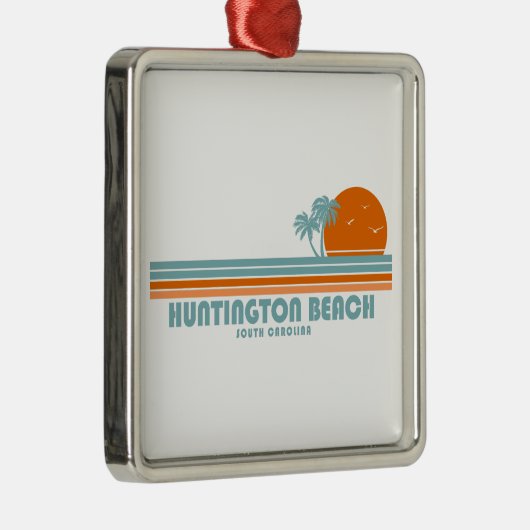 Huntington Beach South Carolina Sun Palm Trees Ornament Aus Metall (Rechts)