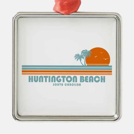 Huntington Beach South Carolina Sun Palm Trees Ornament Aus Metall (Vorne)