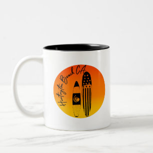 Huntington Beach Surfbretter und Sonnenuntergänge Zweifarbige Tasse